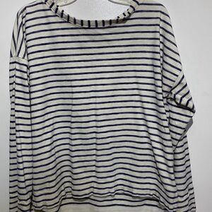 J. Crew Women's White Blue Stripe Cotton Pullover Long Sleeve Tops Size XL